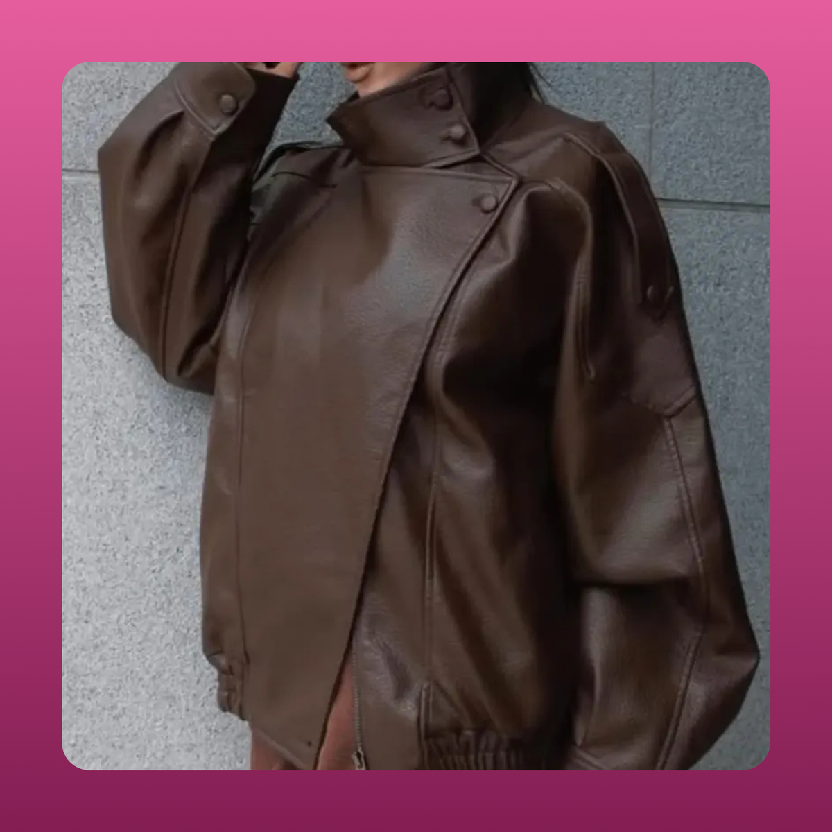 Stand Collar Faux Leather Jacket