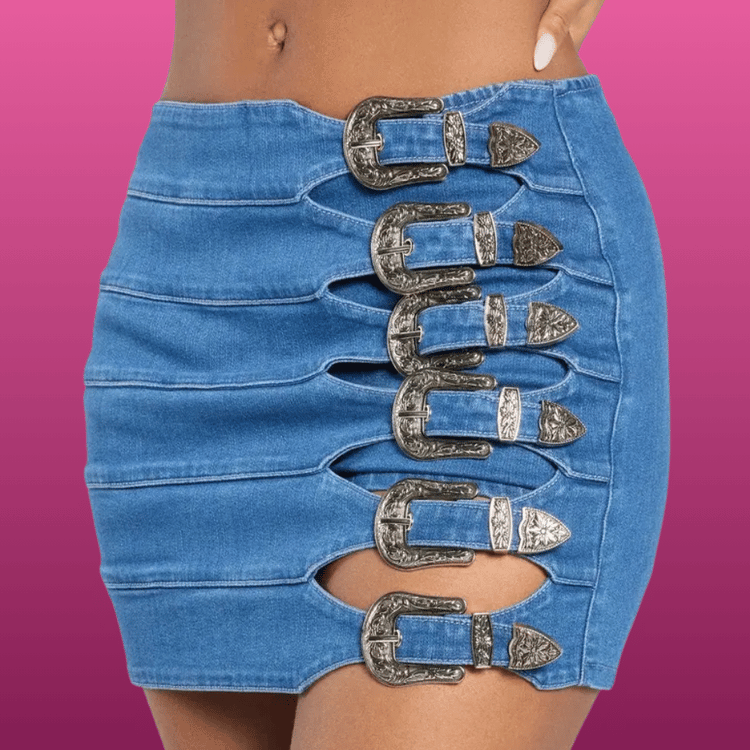 Western Buckle Denim Skort