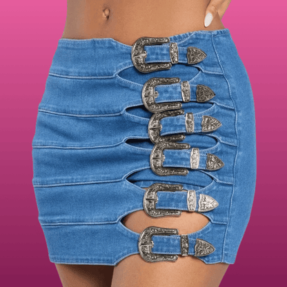 Western Buckle Denim Skort