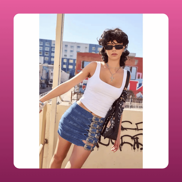 Western Buckle Denim Skort
