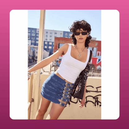 Western Buckle Denim Skort