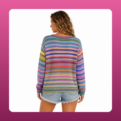 Rainbow Gradient Striped Knit Cardigan