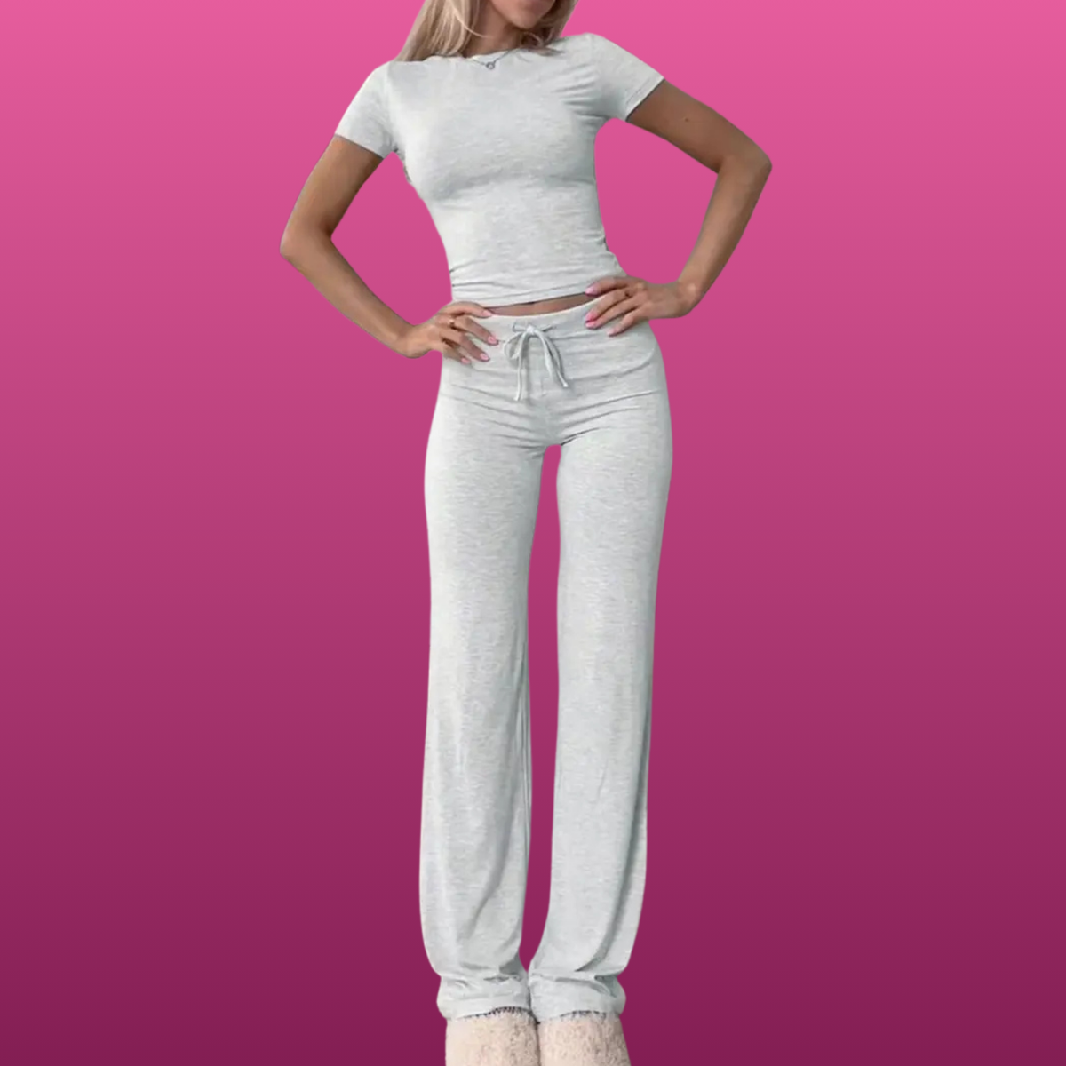 Crop Tee and Drawstring Lounge Set