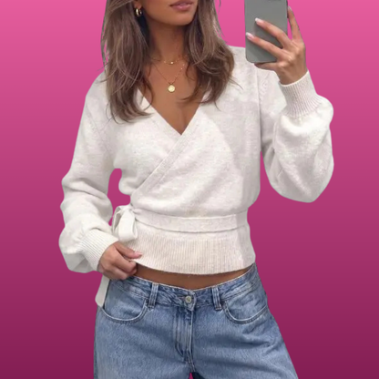 V Neck Wrap Crop Cardigan