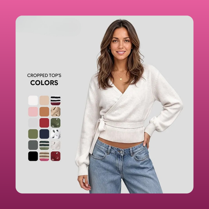 V Neck Wrap Crop Cardigan
