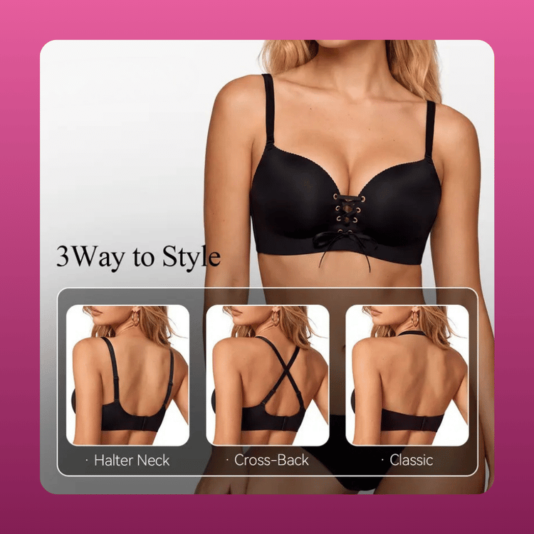 Lace Up Drawstring Push Up Bra