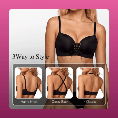 Lace Up Drawstring Push Up Bra