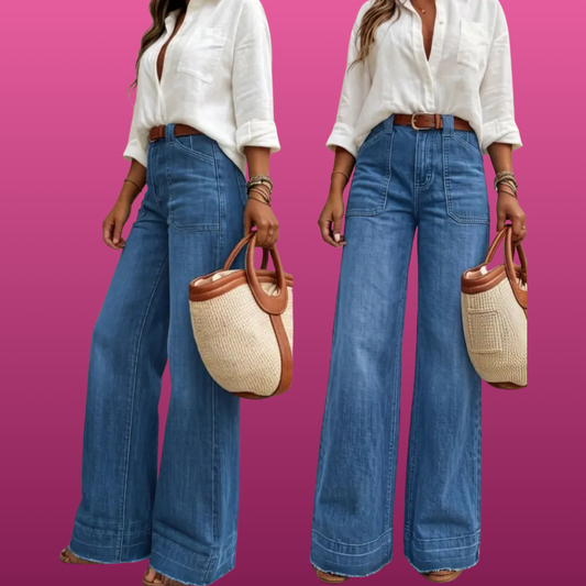 Washed Denim Wide Leg Jeans