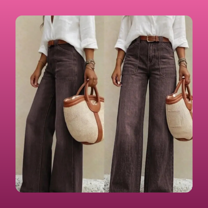 Washed Denim Wide Leg Jeans