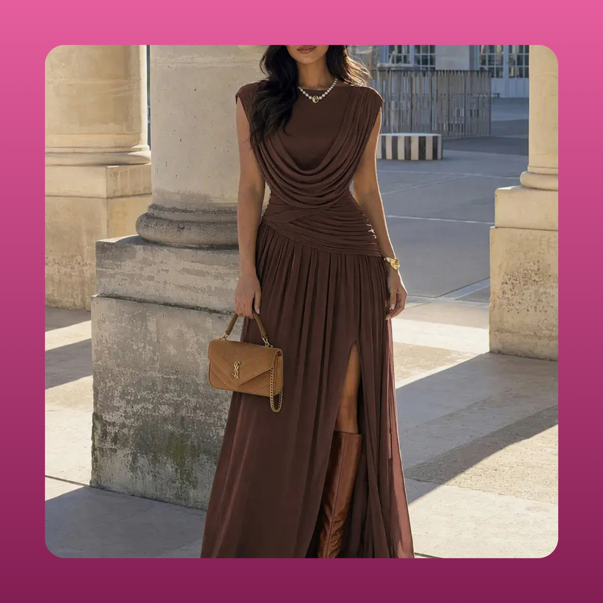 Draped Cowl Neck Maxi Dress