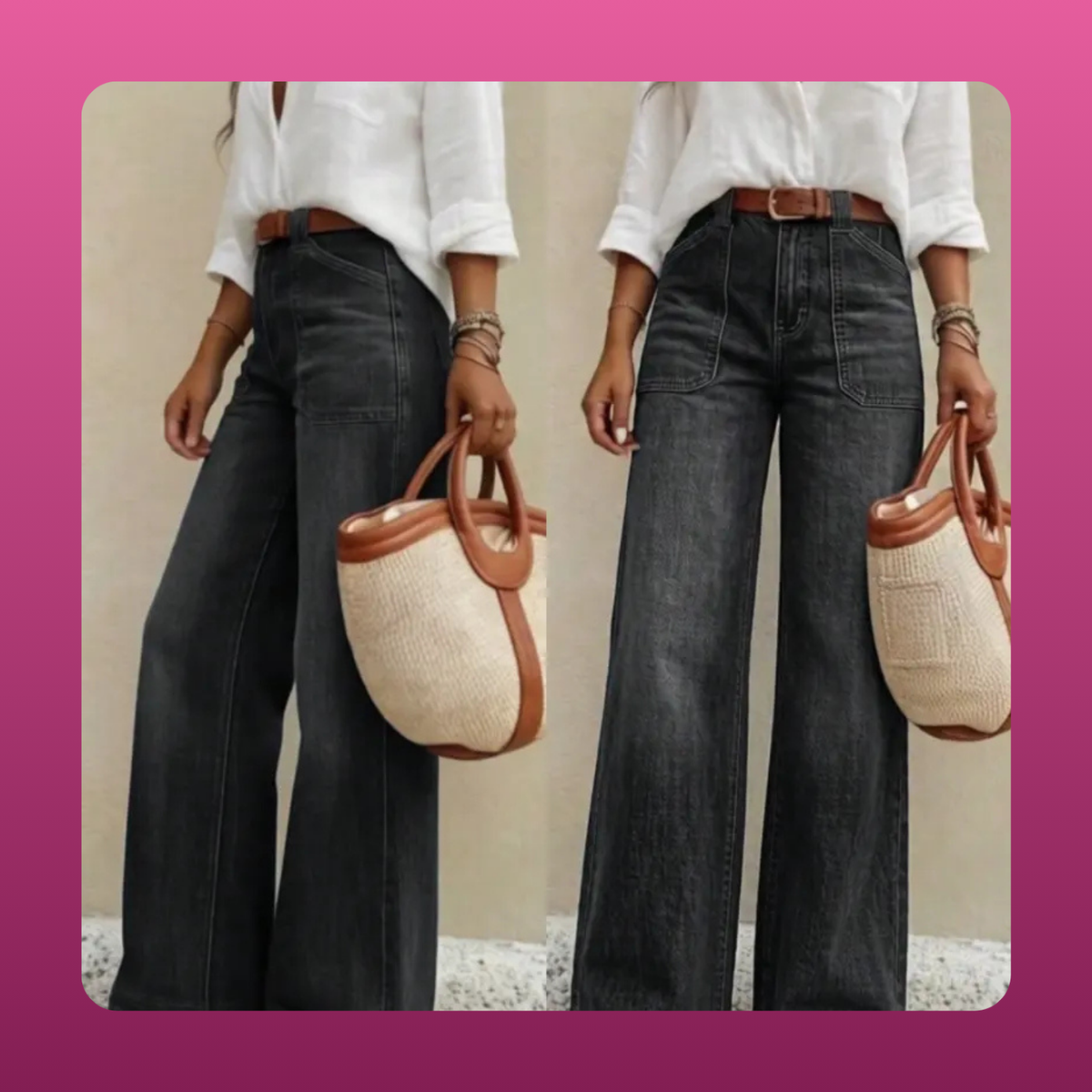 Washed Denim Wide Leg Jeans