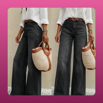 Washed Denim Wide Leg Jeans