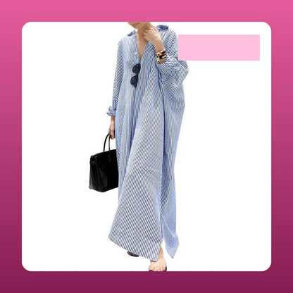 Striped Cotton Caftan Maxi Dress