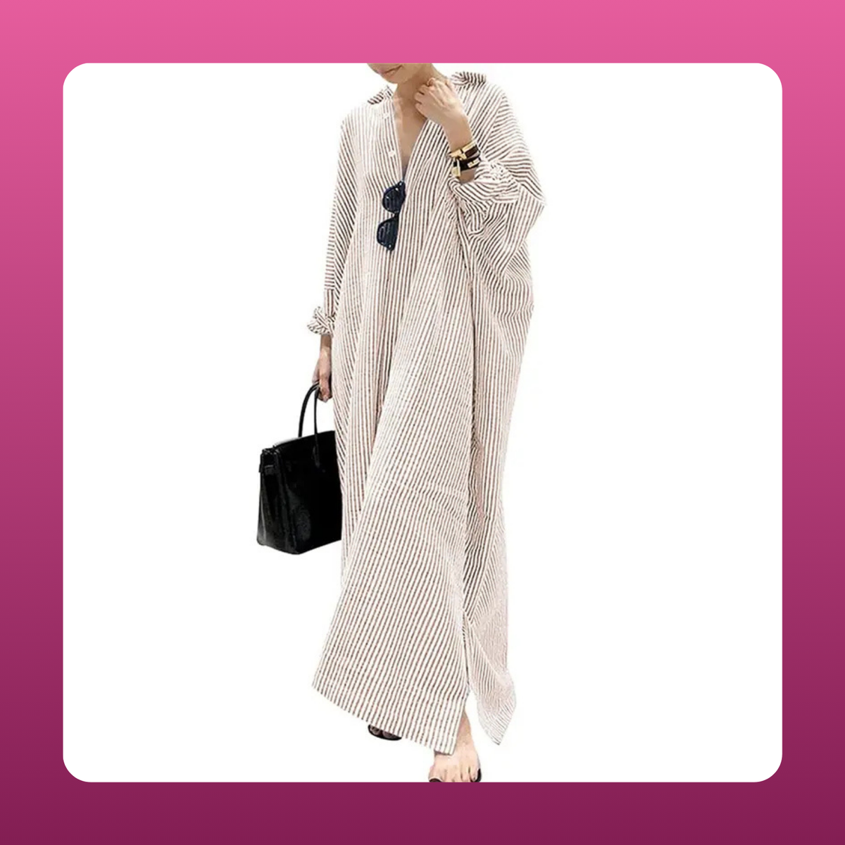 Striped Cotton Caftan Maxi Dress