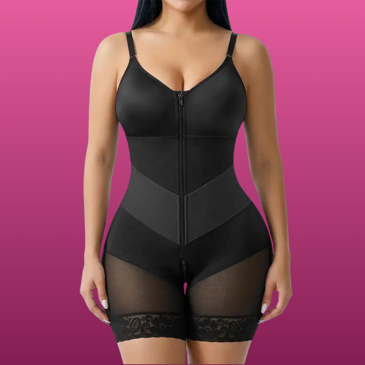V Front Zip Faja Bodysuit