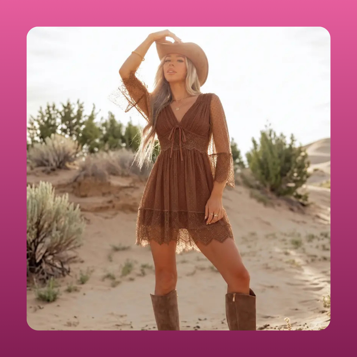 Boho Sheer Lace Mini Dress