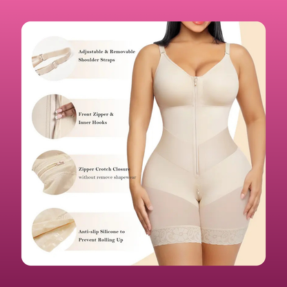 V Front Zip Faja Bodysuit