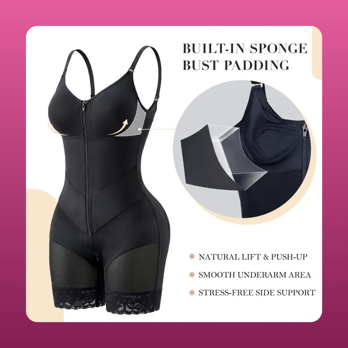 V Front Zip Faja Bodysuit